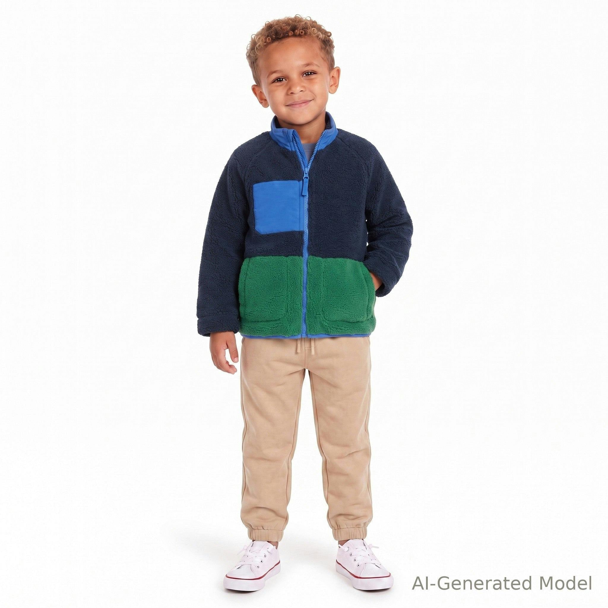 Colorblock Sherpa Full Zip | Navy & Green