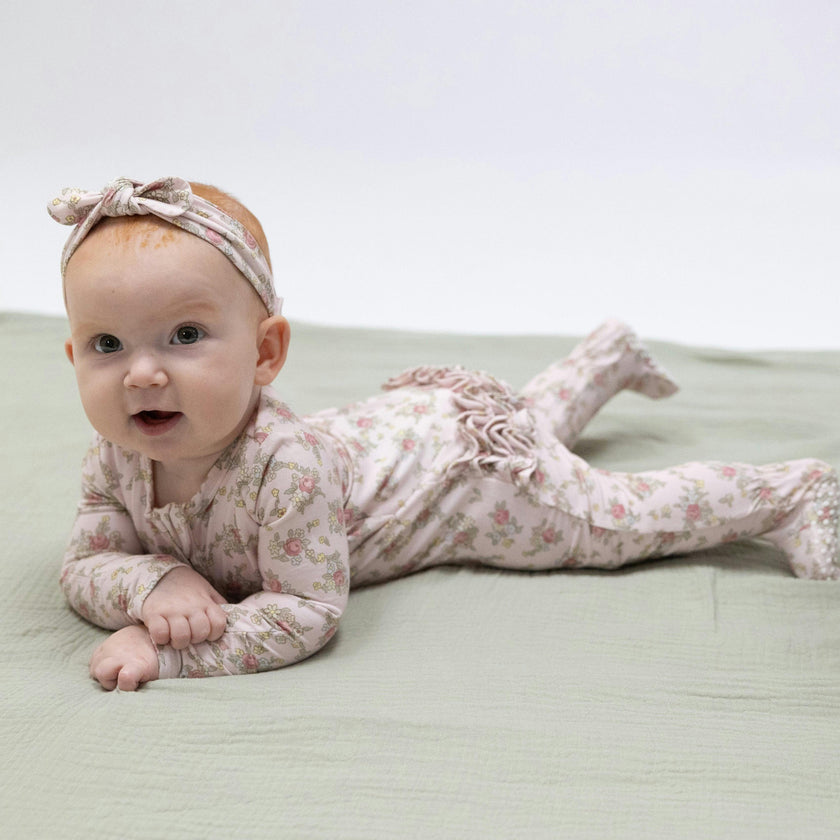Edith's Rose Garden - 2 Way Ruffle Back Zipper Footie