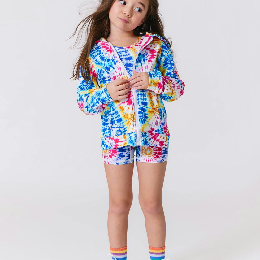 Girls Oversized Zip Hoodie in Starburst Tie Dye
