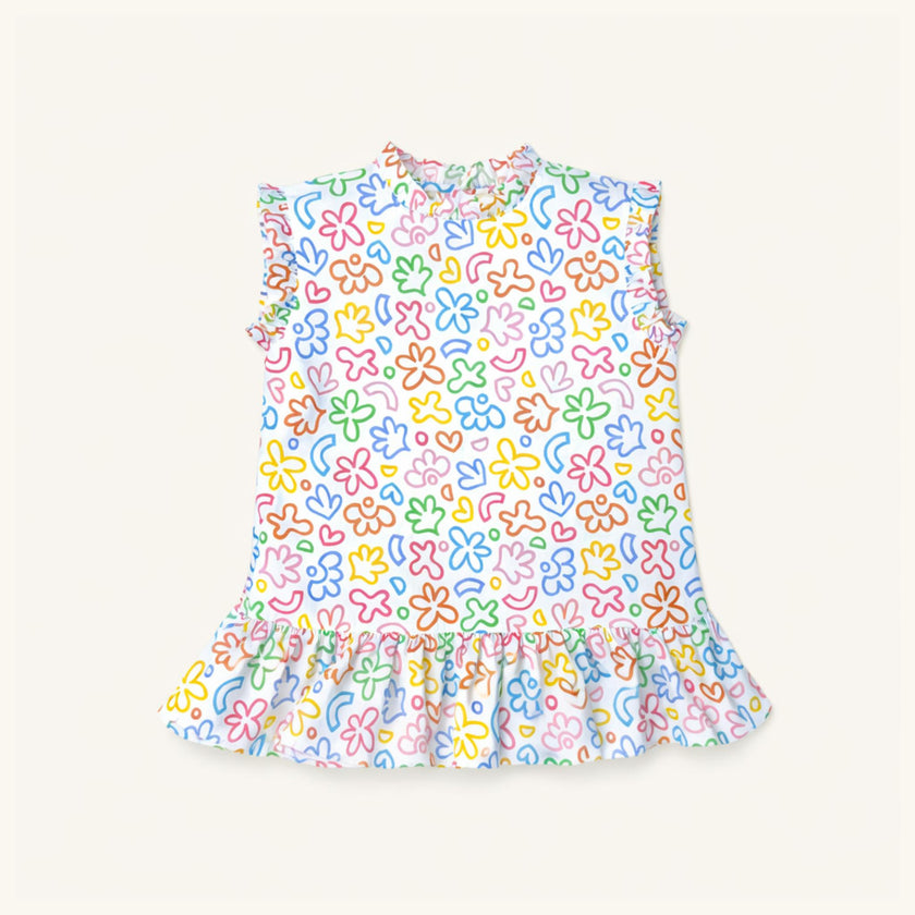 Drop Waist Dress in Rainbow Doodle