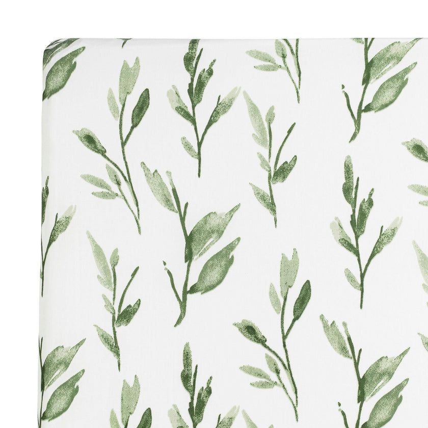 Parker Green Leaf Cotton Fitted Crib Sheet