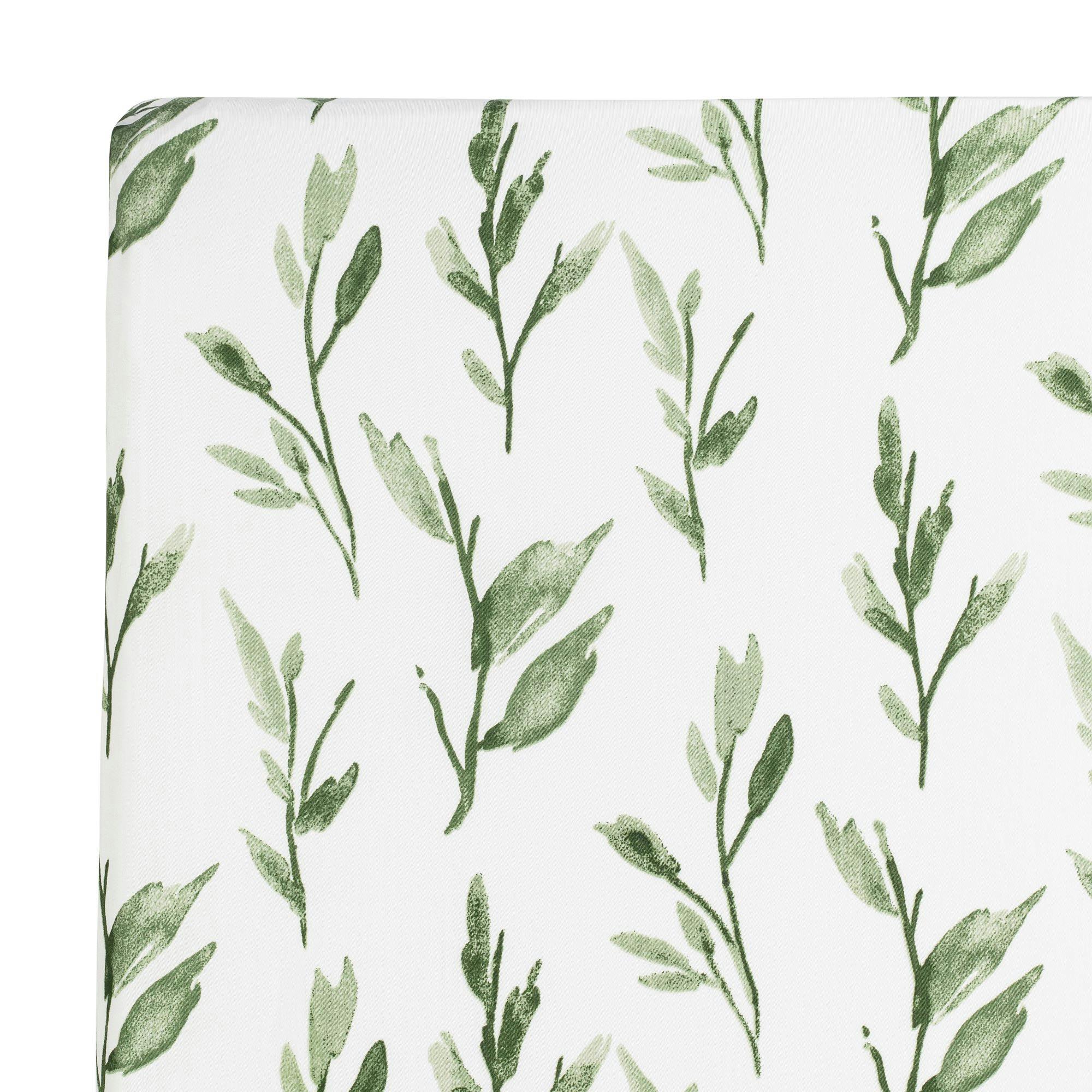 Parker Green Leaf Cotton Fitted Crib Sheet