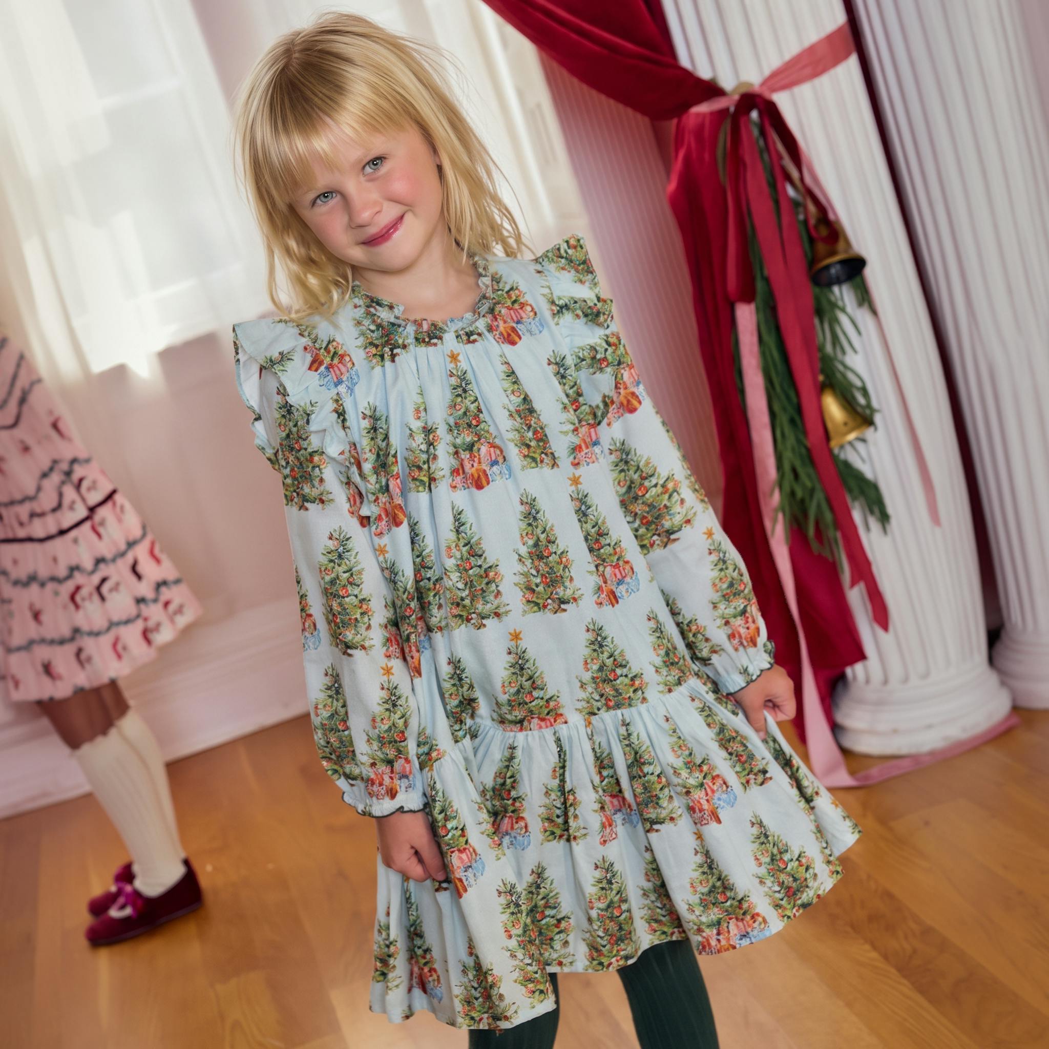 Girls Harper Dress - Trees and Presents