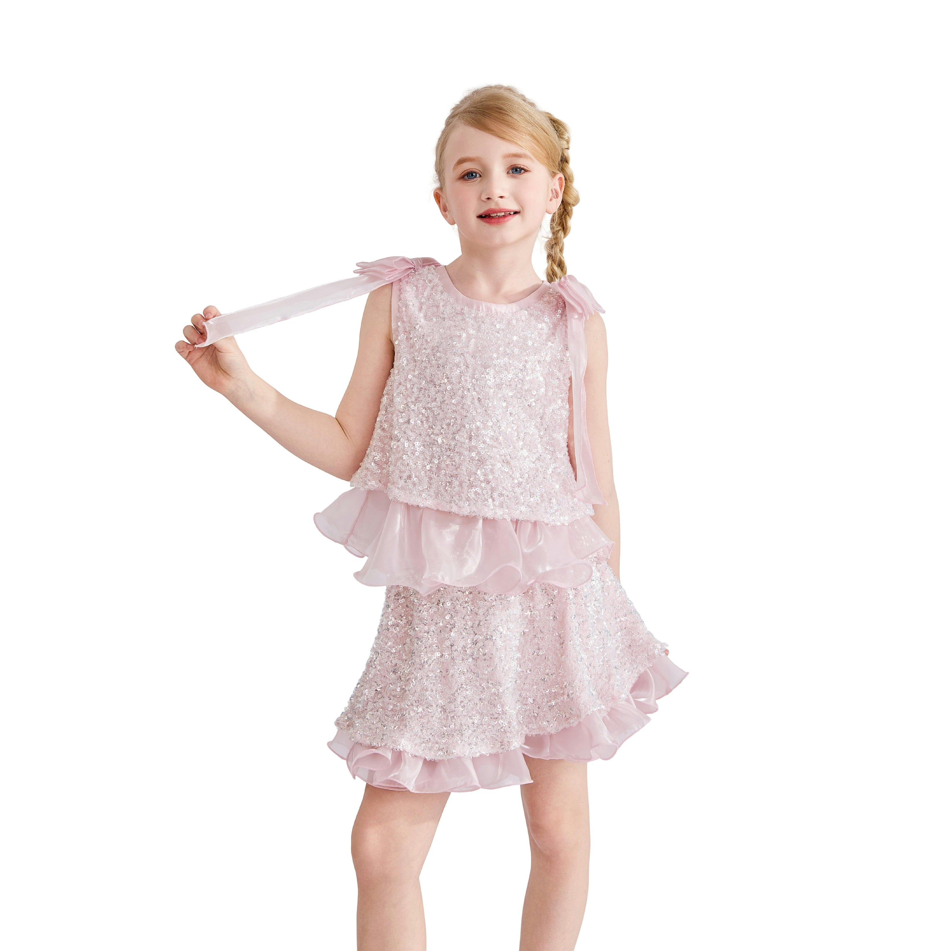 Pink Althea Glitter Ruffle Skirt Set