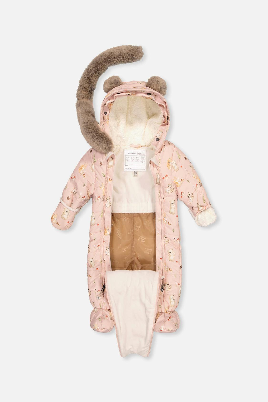 Baby One Piece Snowsuit Adapted For Car Seats Pink Animal Print