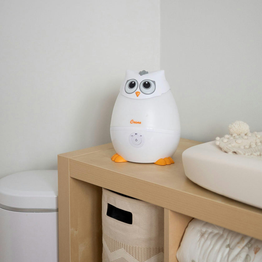 Mini-Adorable Snow Owl 0.5 Gal. Baby Humidifier, Cool Mist with Aroma Tray & Night Light
