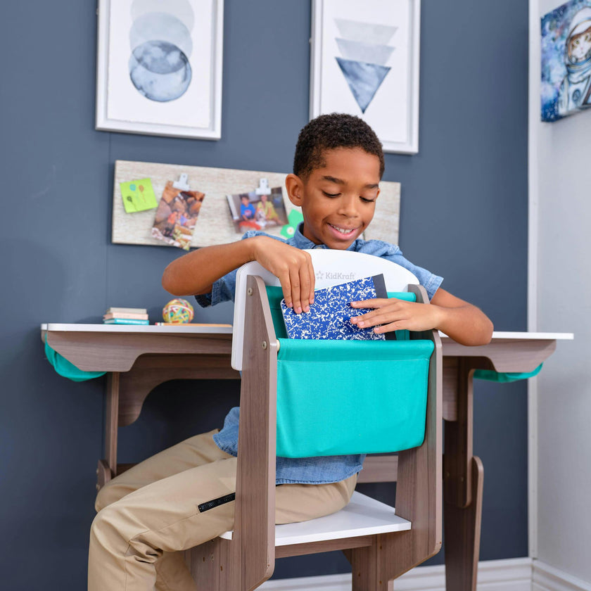 Grow Together™ Pocket Adjustable Wooden Desk and Chair – Gray Ash