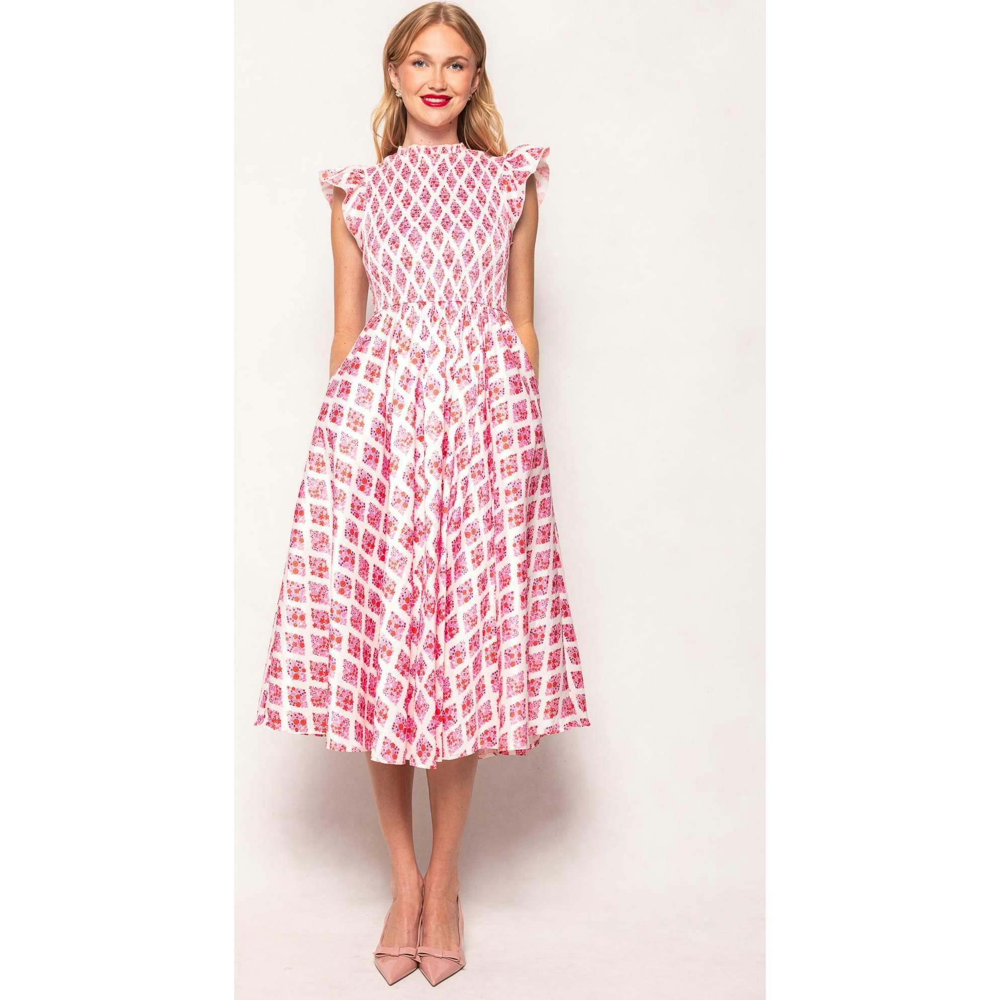 Kylie Dress in Rouge Lattice Floral