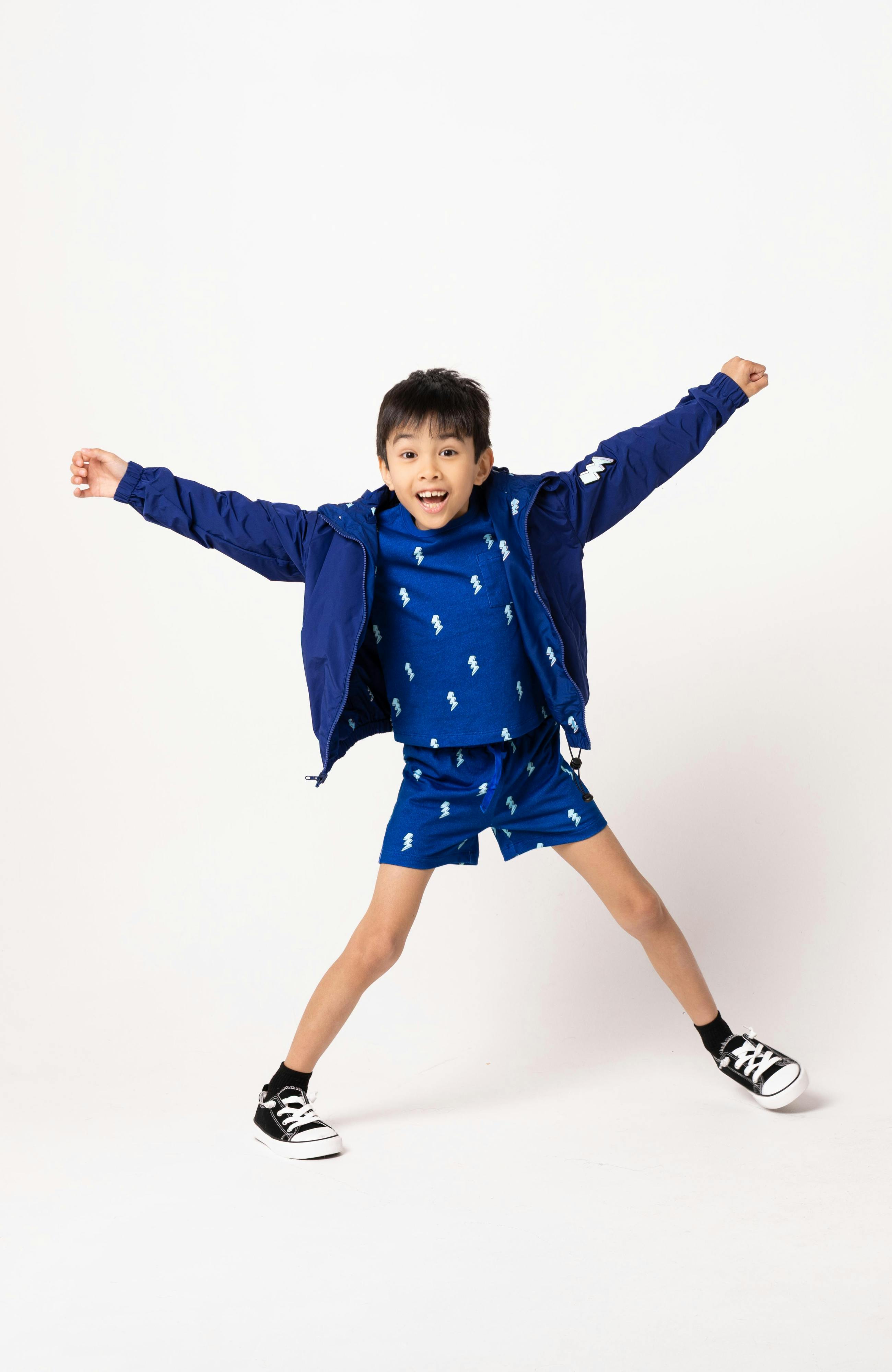 Lightweight French Terry Tee & Shorts Lounge Set, Blue Lightning
