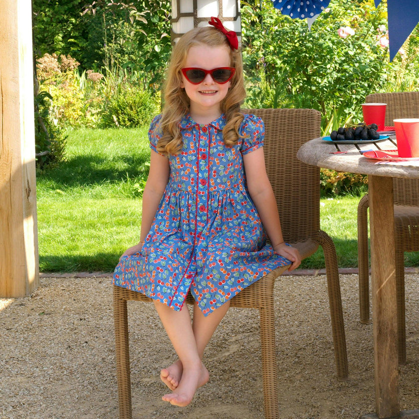 Blue Cherry Button-Front Dress
