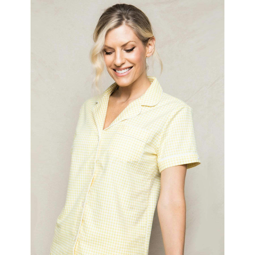 Women's Twill Pajama Short Set in Pink Gingham