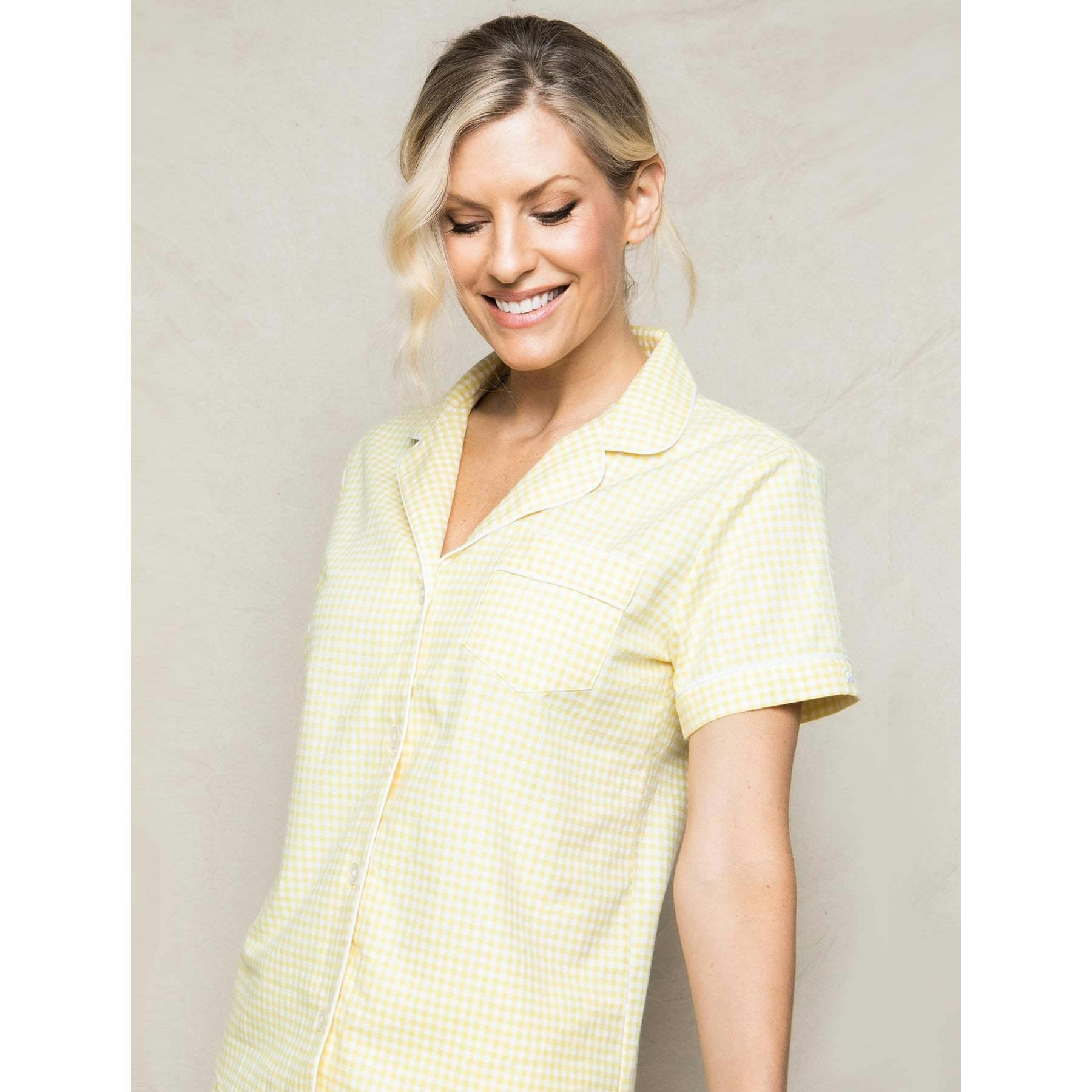 Women's Twill Pajama Short Set in Pink Gingham