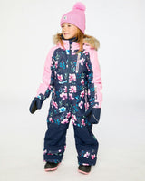 Kids One Piece Play Snowsuit Blue Floral Print