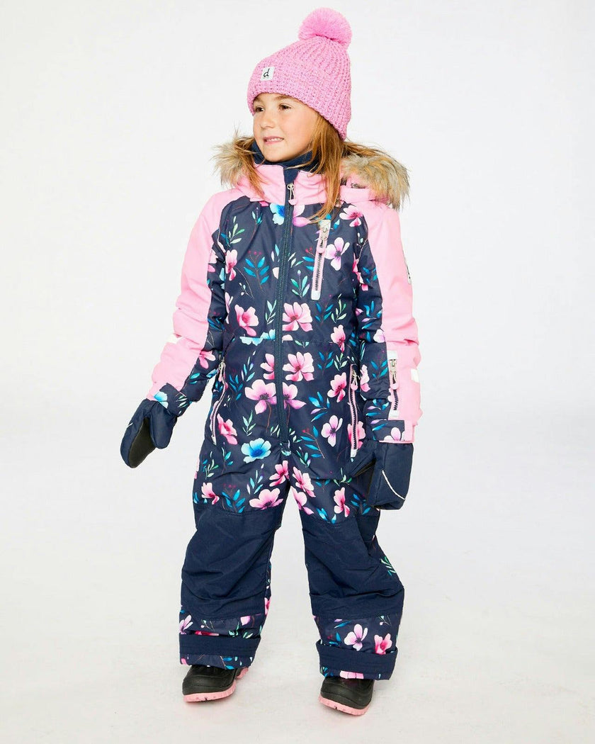 Kids One Piece Play Snowsuit Blue Floral Print