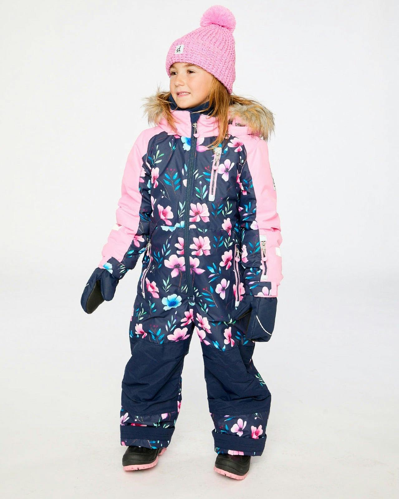 Kids One Piece Play Snowsuit Blue Floral Print