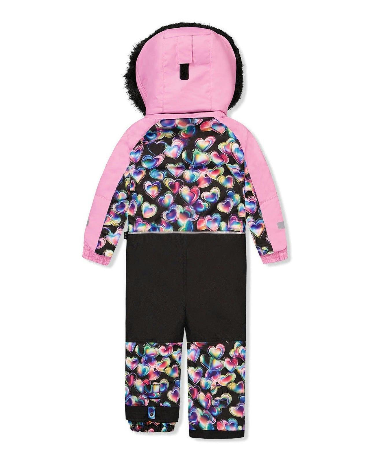 Kids One Piece Play Snowsuit Black Heart Print