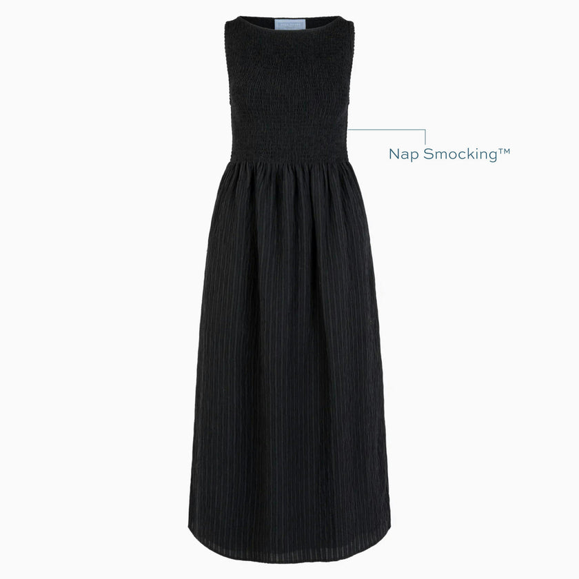 The Cosima Nap Dress - Black Tonal Seersucker