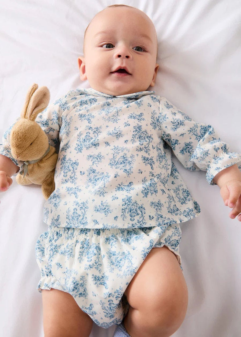 Audrey Toile Elasticated Waist Bloomers in Blue (1mth-12mths)
