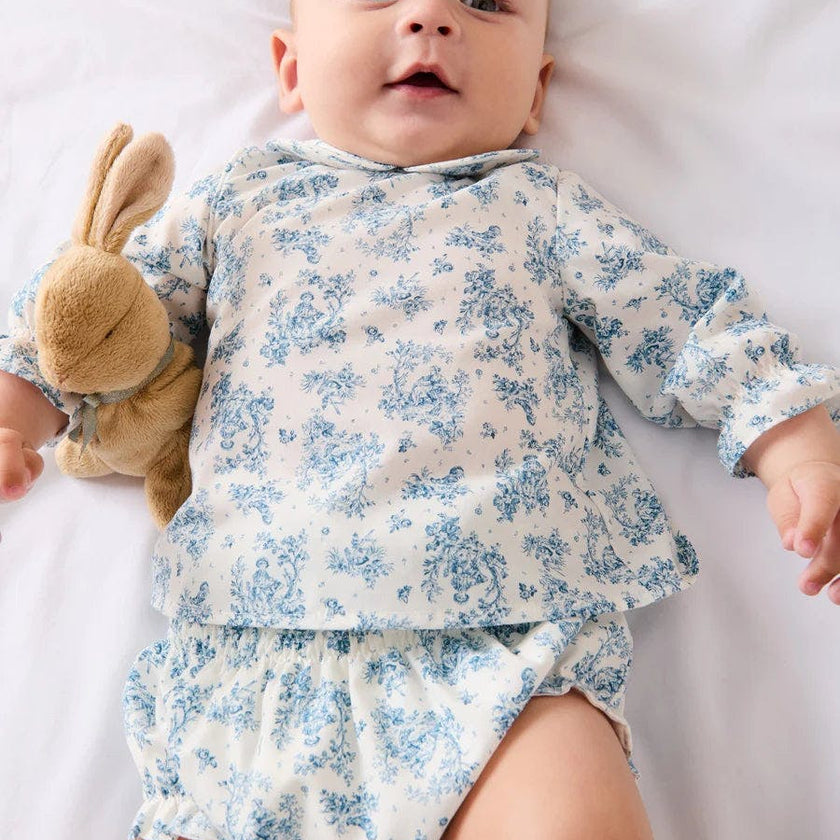 Audrey Toile Peter Pan Collar Long Sleeve Blouse in Blue (1mth-12mths)