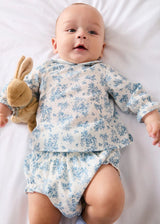Audrey Toile Peter Pan Collar Long Sleeve Blouse in Blue (1mth-12mths)