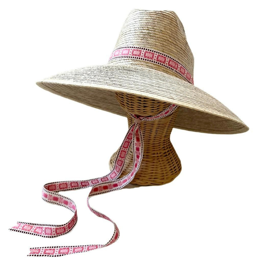 Hollyhock Sun Hat - Vintage Pink Geometric Ribbon - Rose Quartz Toggle