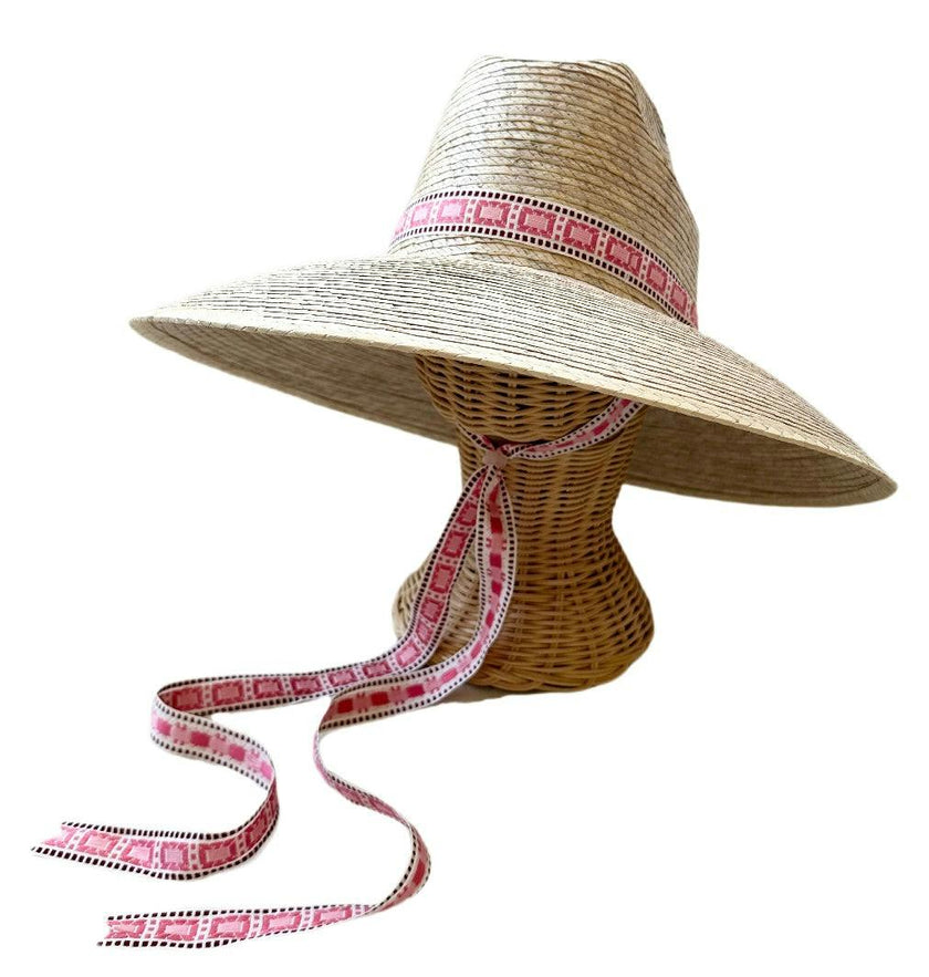 Hollyhock Sun Hat - Vintage Pink Geometric Ribbon - Rose Quartz Toggle