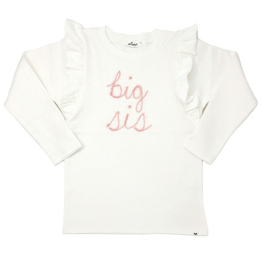 Millie Long Sleeve Tee in 'big sis' Pink Eyelash Writing
