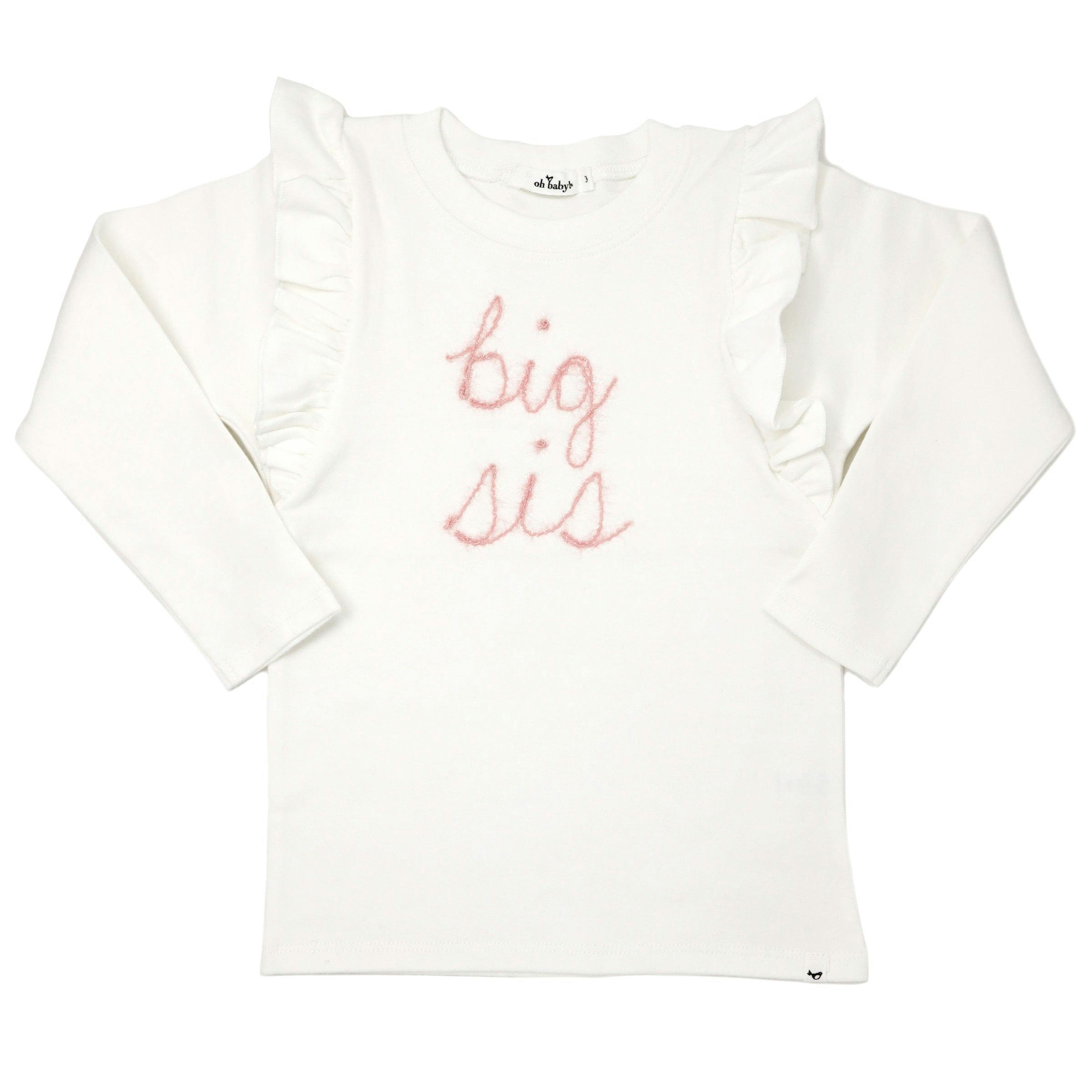 Millie Long Sleeve Tee in 'big sis' Pink Eyelash Writing