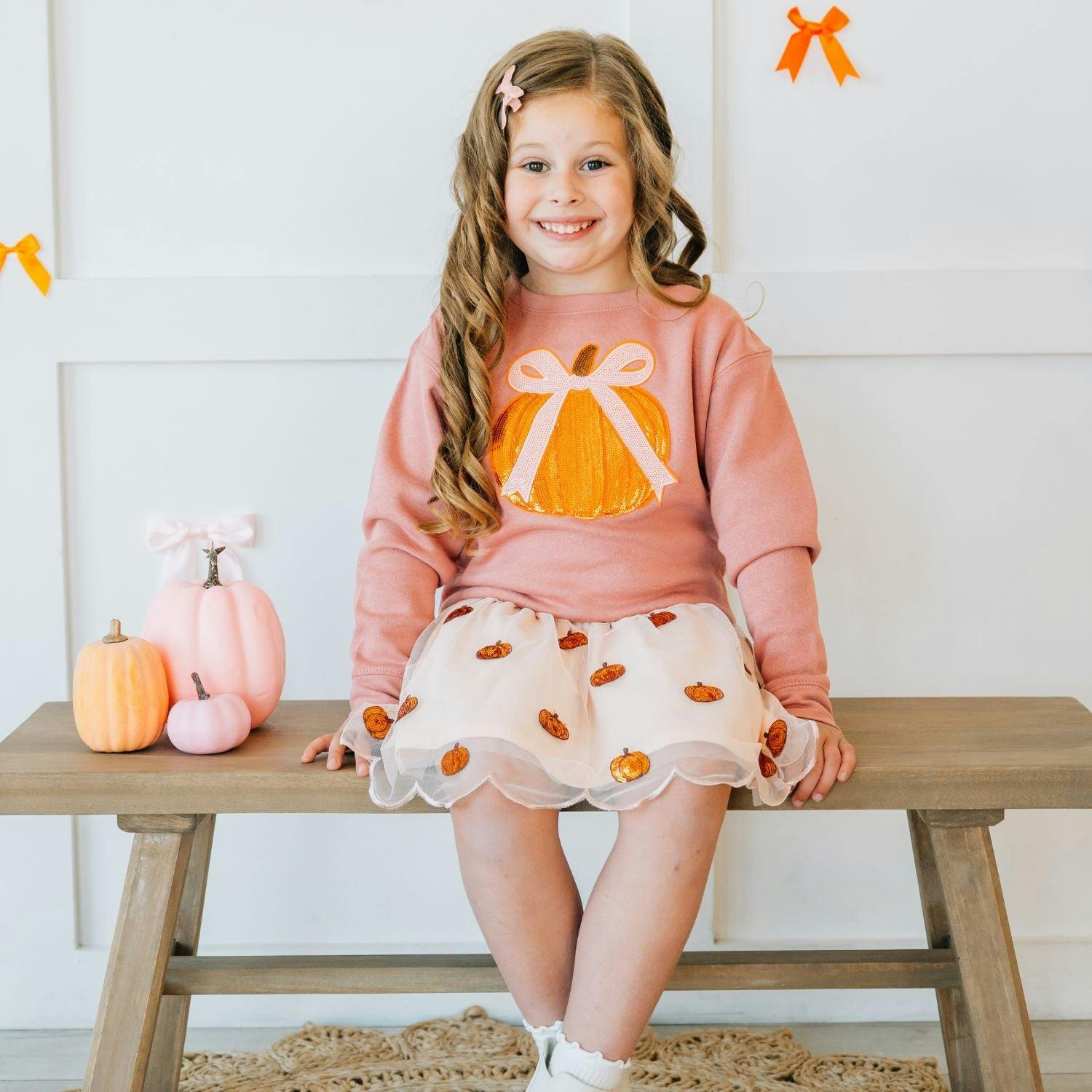 Coquette Pumpkin Sequin Patch Sweatshirt