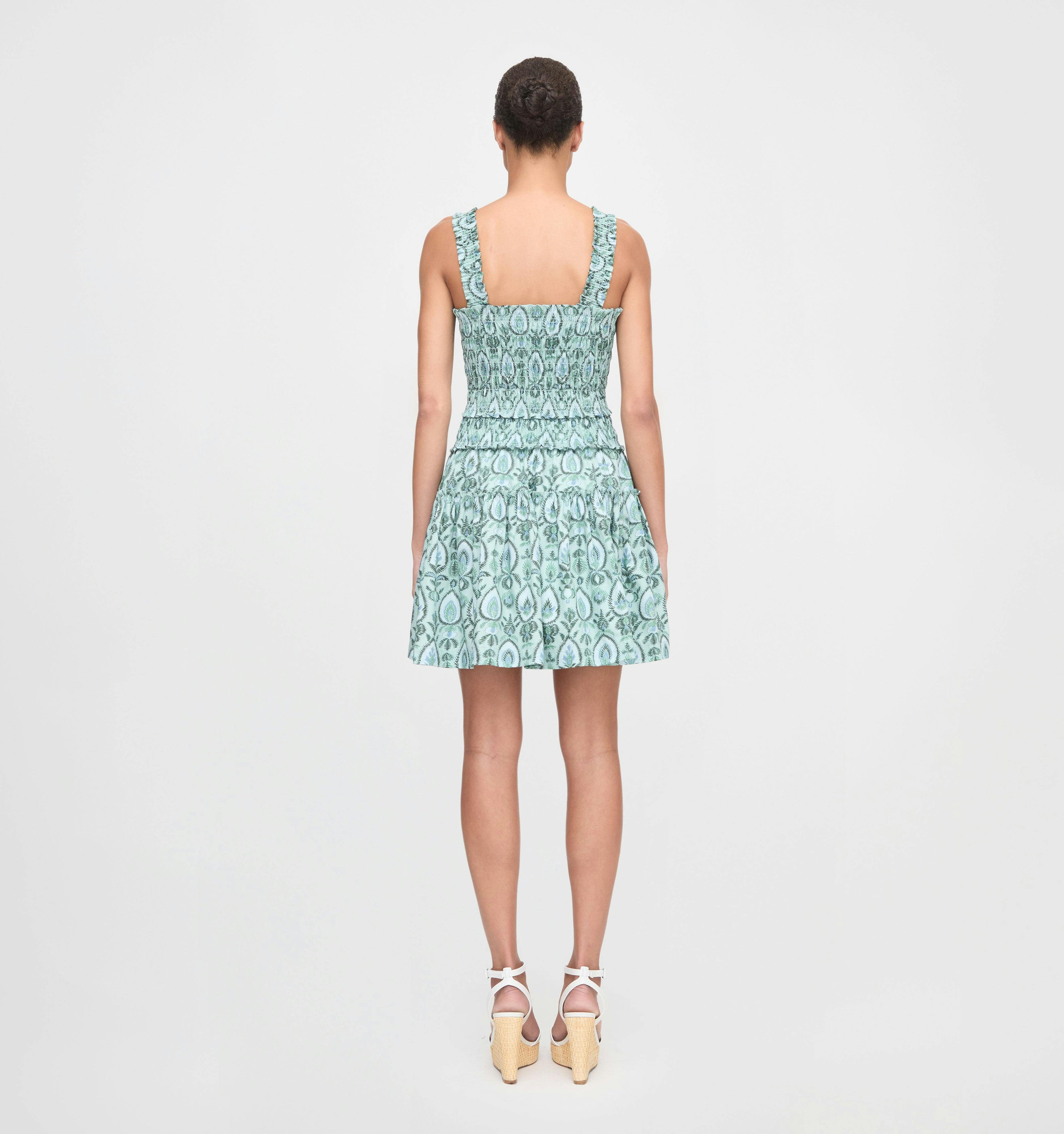 The Azalea Mini Nap Dress - Green Palm Ikat