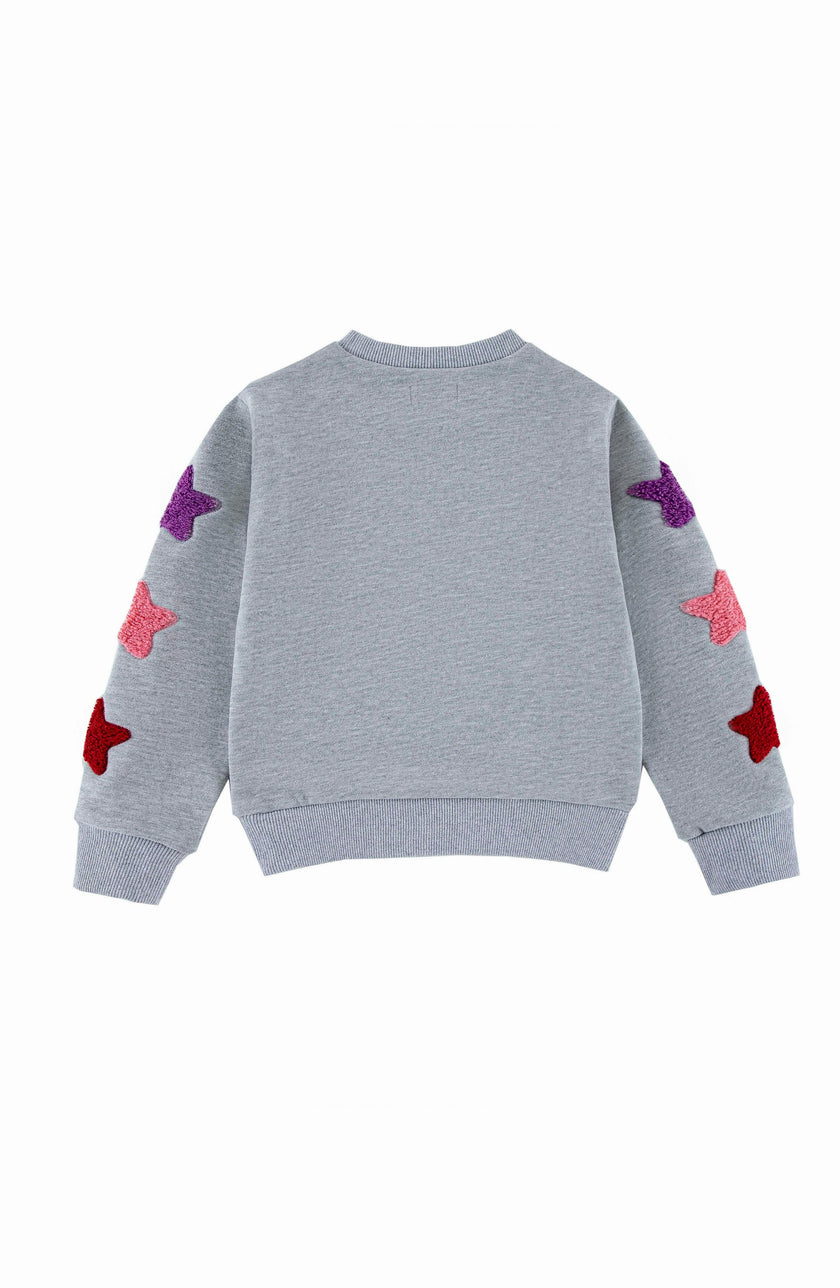 Brushed Fleece Patch Pullover Sweatshirt, Gray Stars