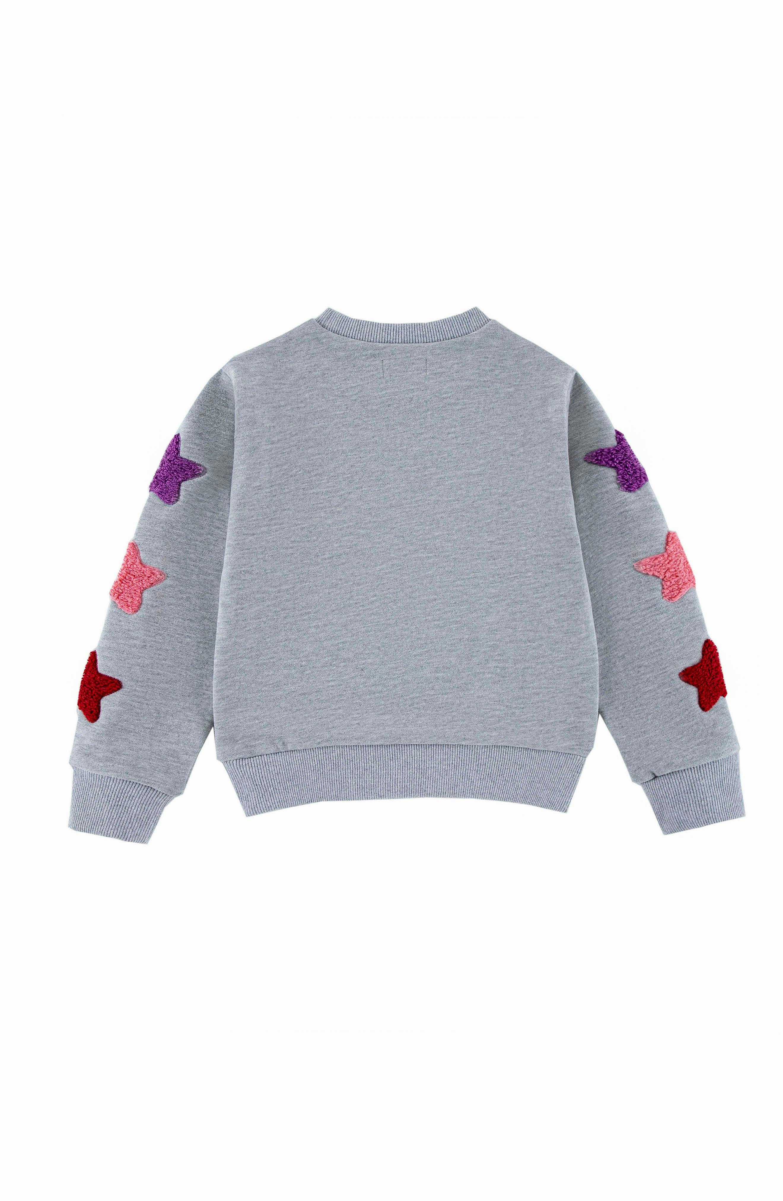 Brushed Fleece Patch Pullover Sweatshirt, Gray Stars