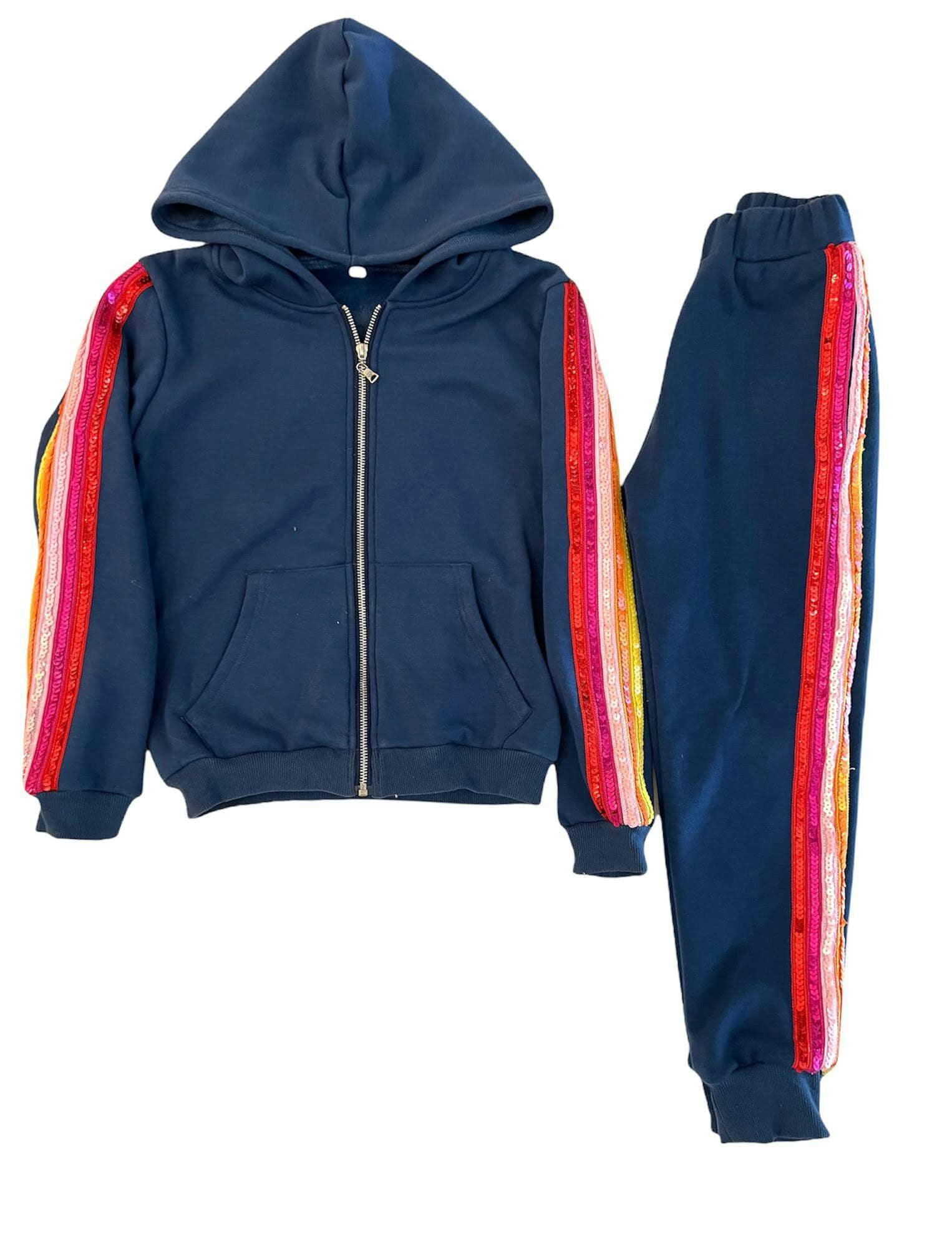 Navy Sequin Hoodie Trackset