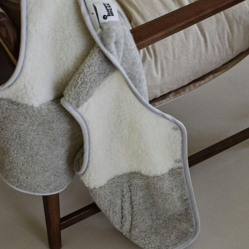 adult merino wool vest - cream & grey