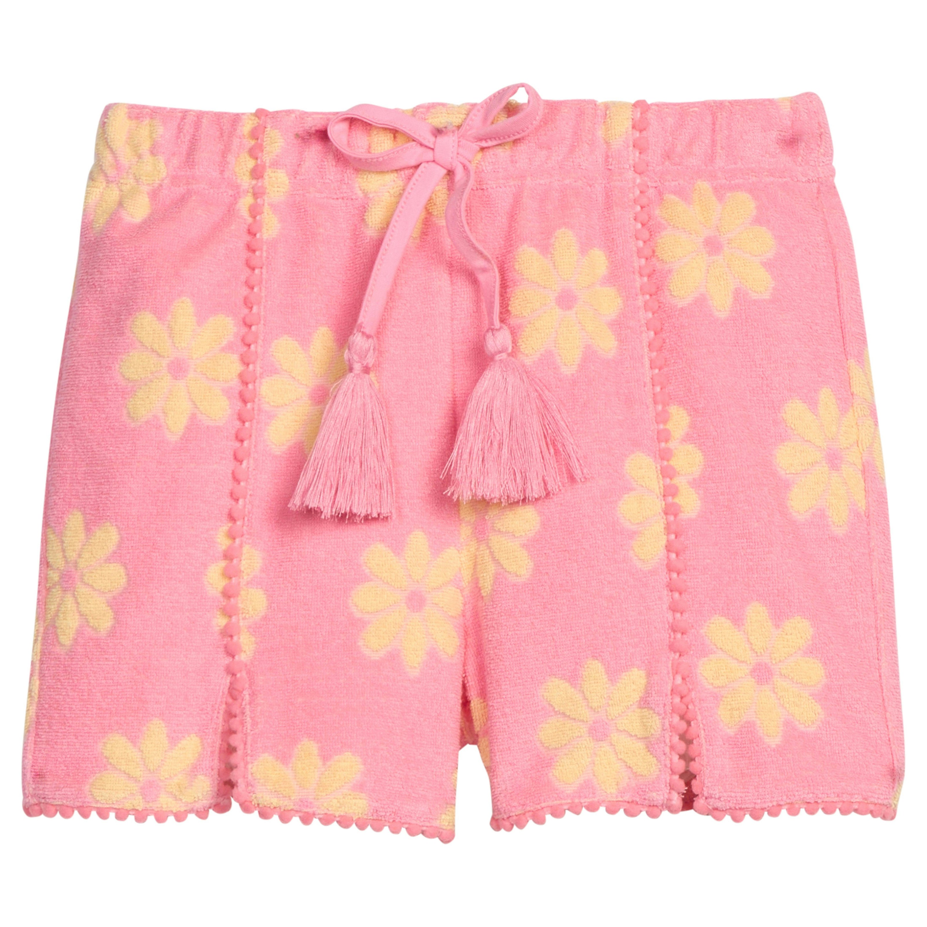 Pom Pom Terry Shorts - Pink Floral Terry