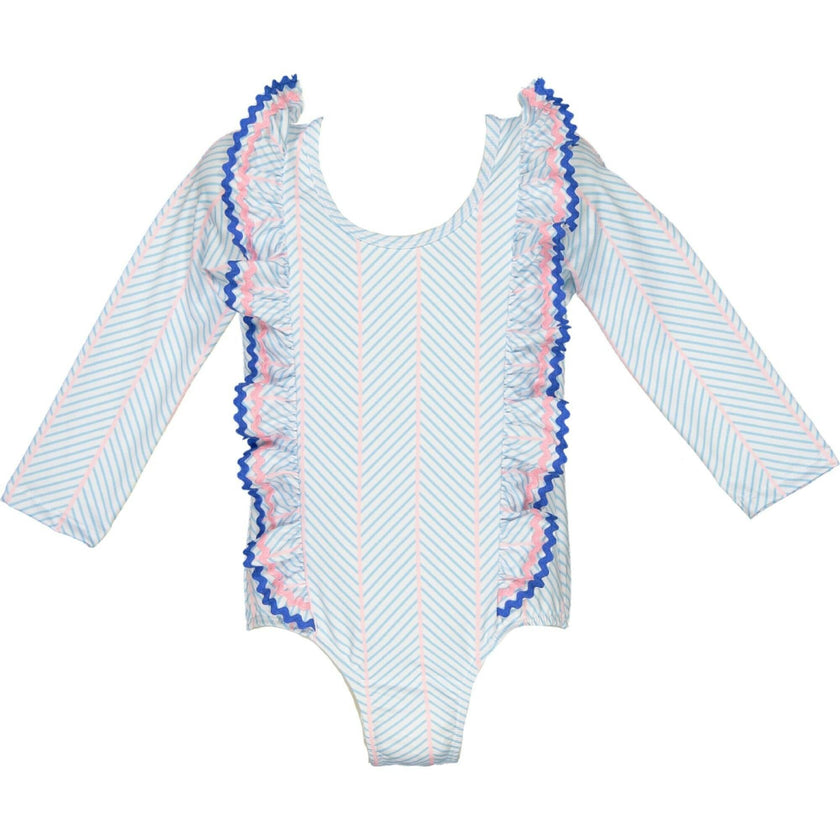 Geometric Stripes Long Sleeve Rashguard, Multi