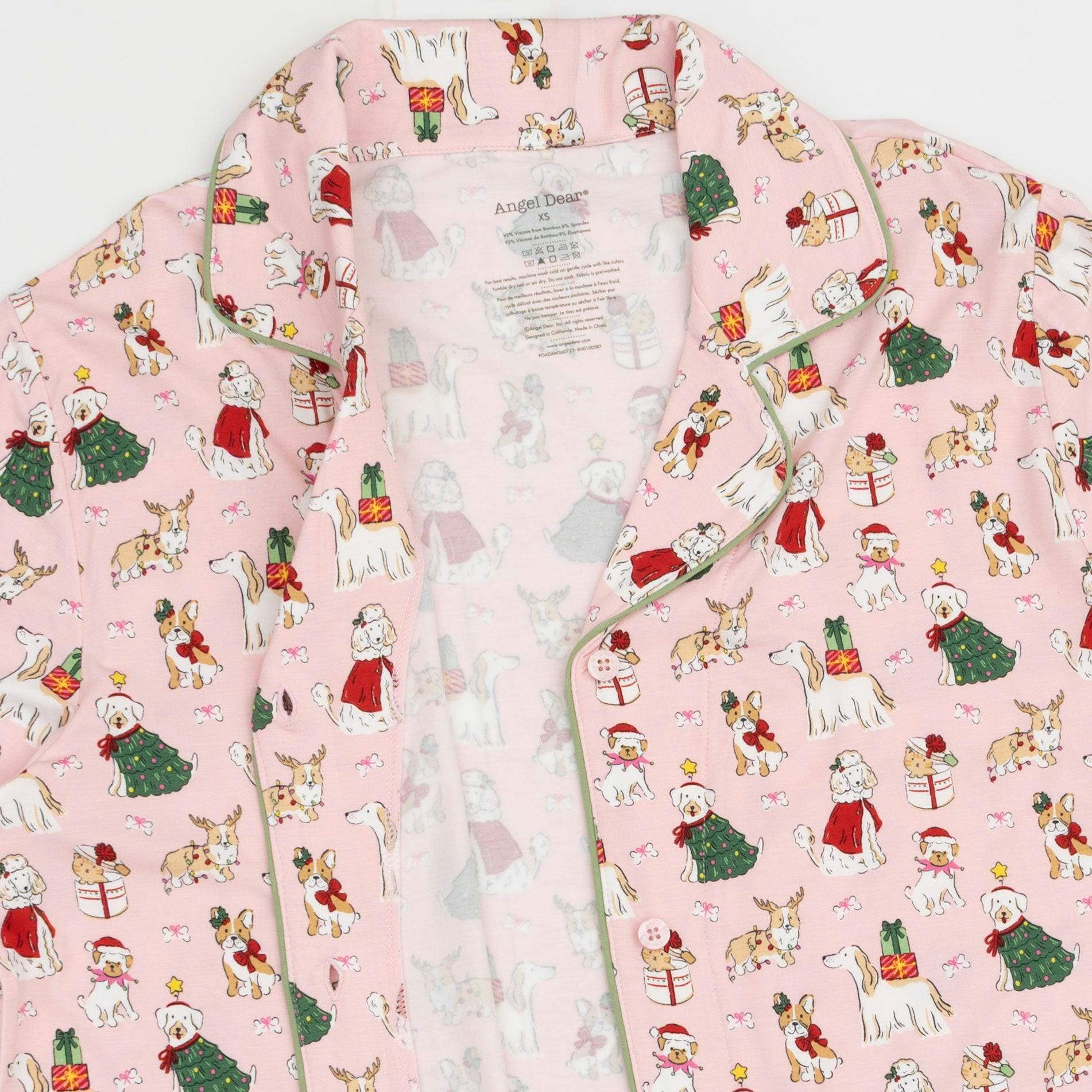 Christmas Dogs Pink - Adult Long Sleeve Coat Style and Pant with Pockets