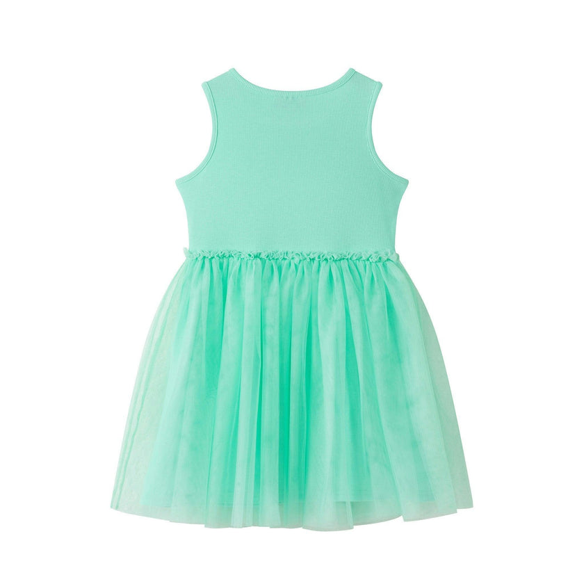 Girls Chenille Floral Sweatshirt & Tulle Tank Dress Set | Aqua