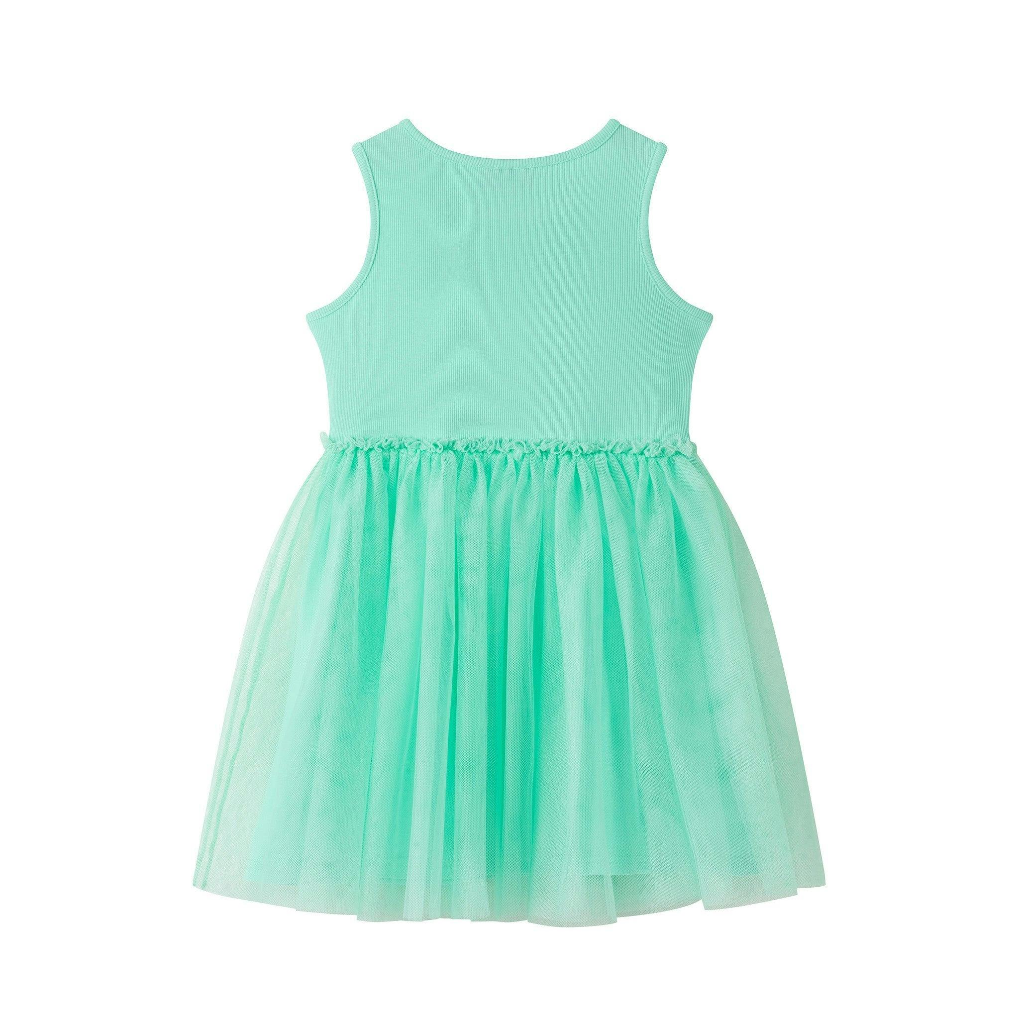 Girls Chenille Floral Sweatshirt & Tulle Tank Dress Set | Aqua