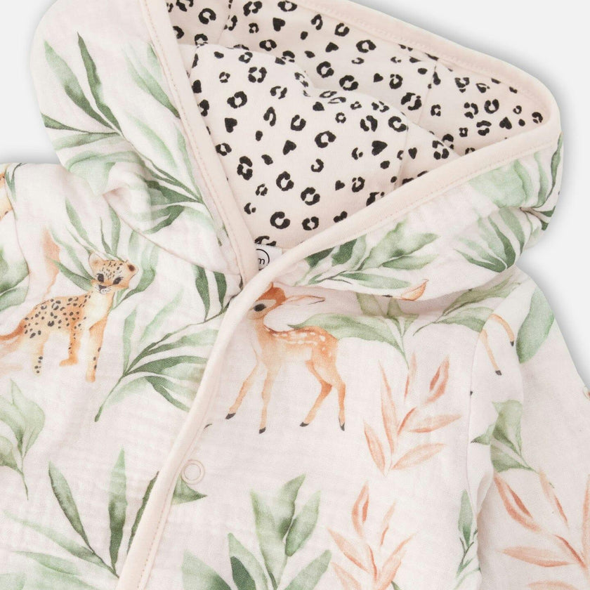Muslin And Organic Cotton Jersey Reversible Hooded Jacket Peach Deer/Leopard Print
