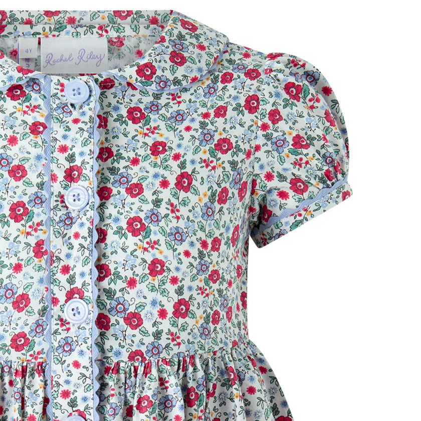 Blue Ditsy Floral Button-Front Dress
