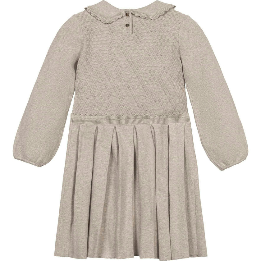 Organic Peter Pan Collar Scallop Trim Sweater Dress, Beige