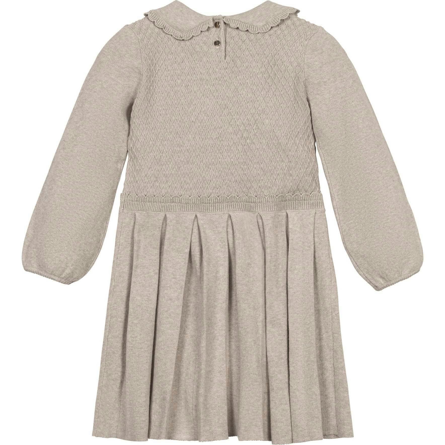 Organic Peter Pan Collar Scallop Trim Sweater Dress, Beige