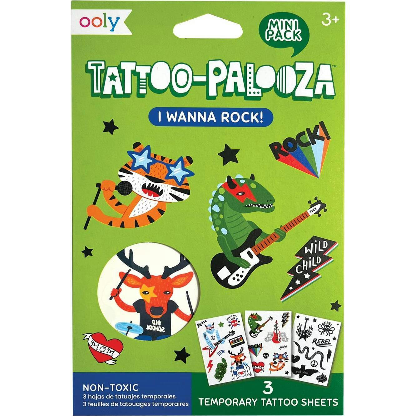 Tattoo Palooza Temporary Tattoos Mini Pack - I Wanna Rock! - 3 Sheets