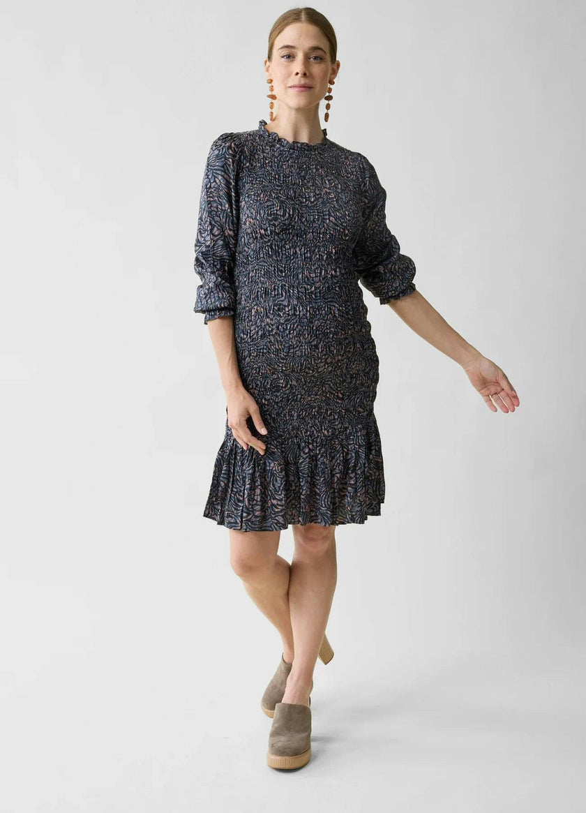 Long Sleeve Smocked Maternity Mini Dress