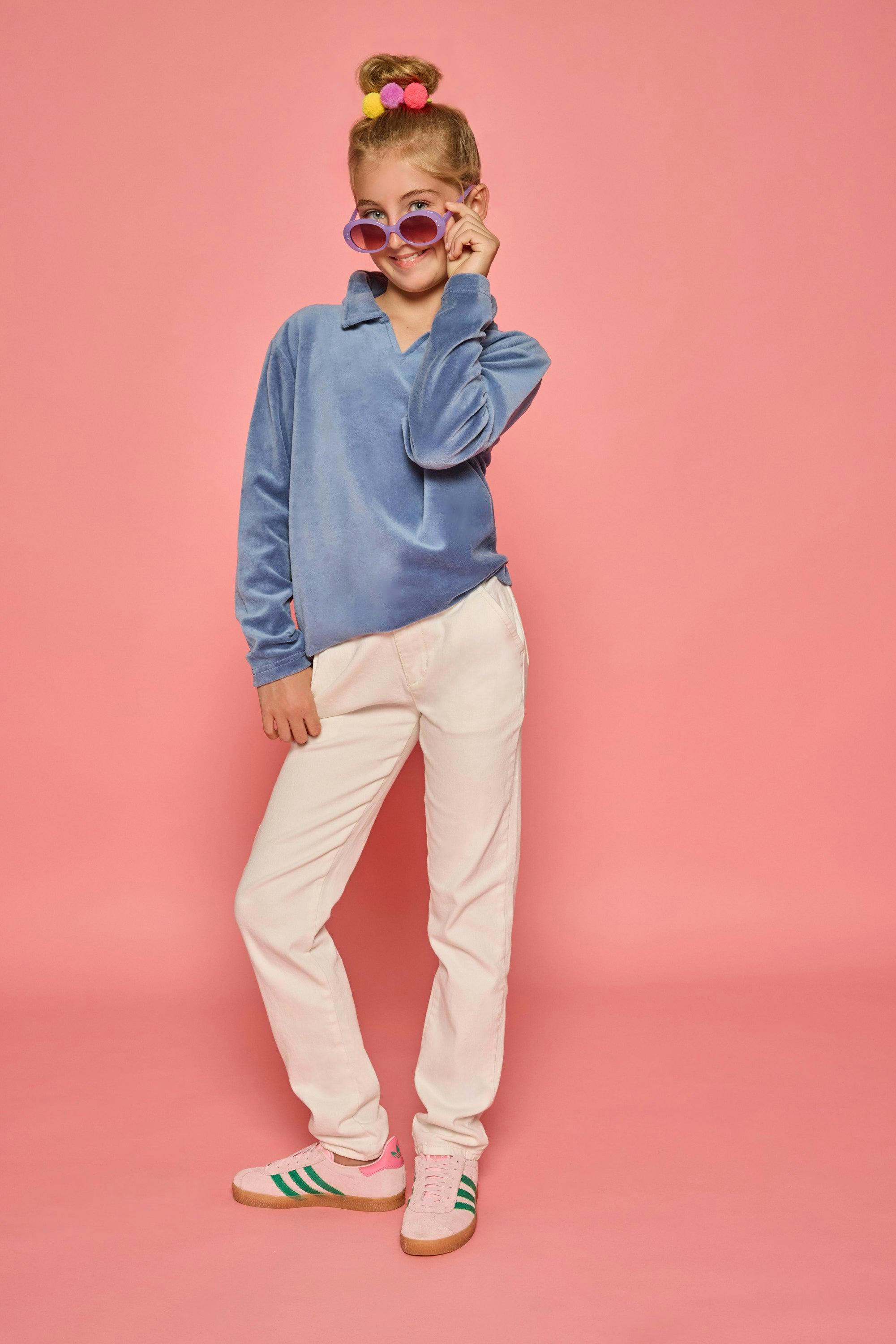 Polo Pullover - Dusty Blue Velour