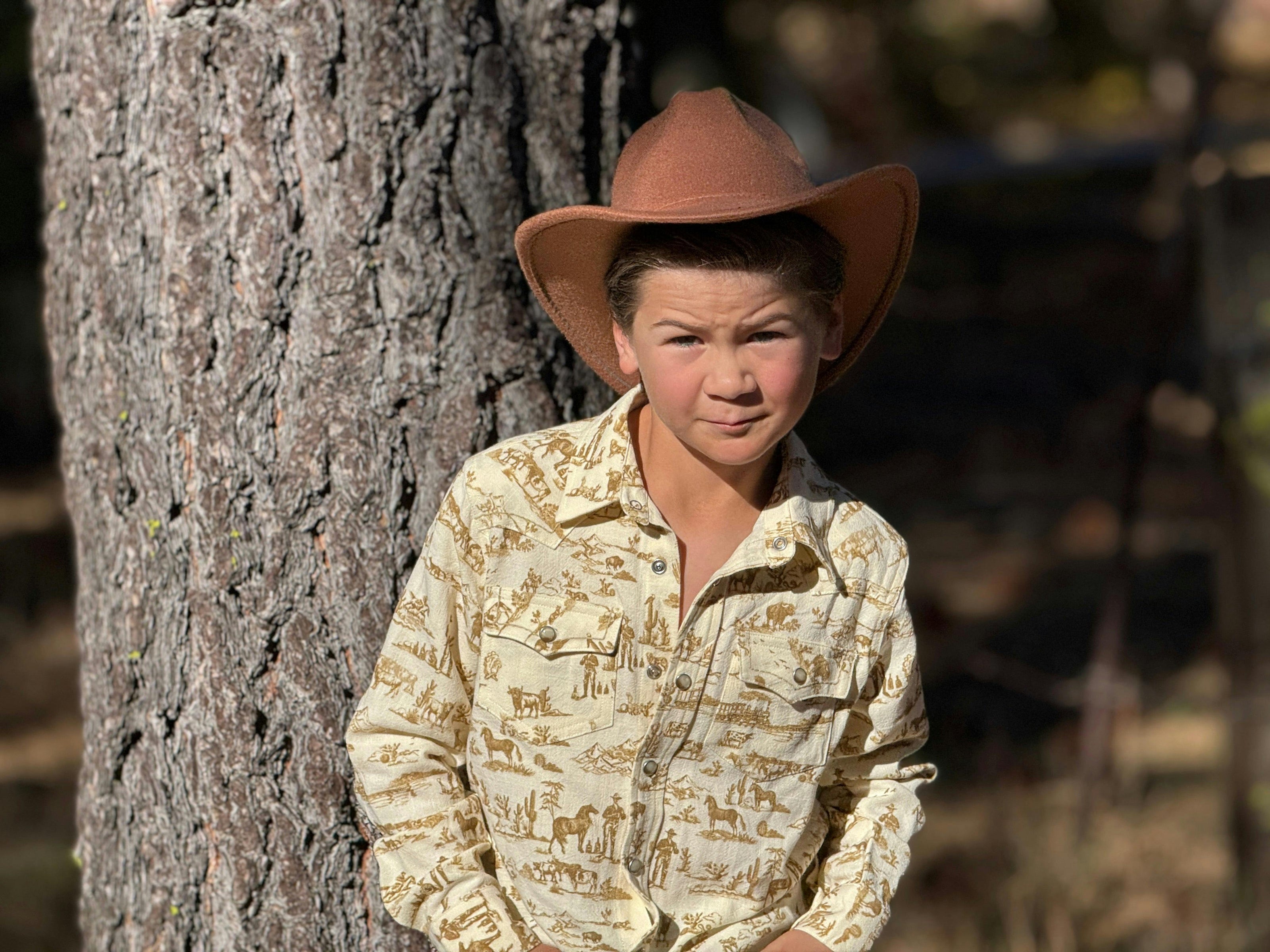 RODEO Cream Western Print  WOVEN SHIRT