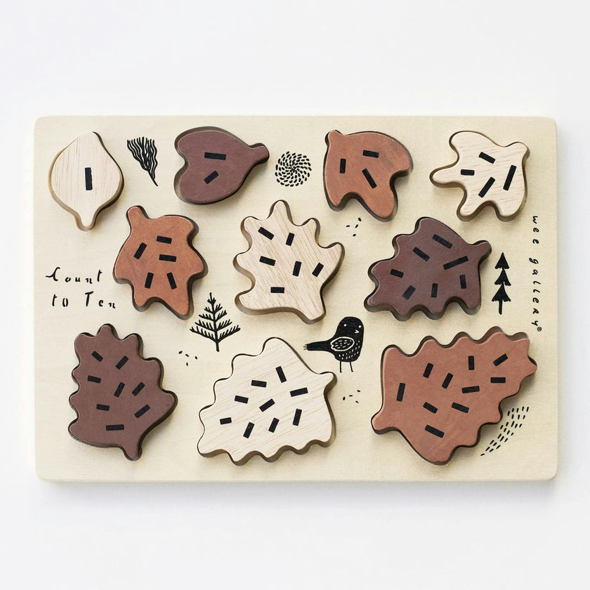 WOODEN TRAY PUZZLE - COUNT TO 10 LEAVES