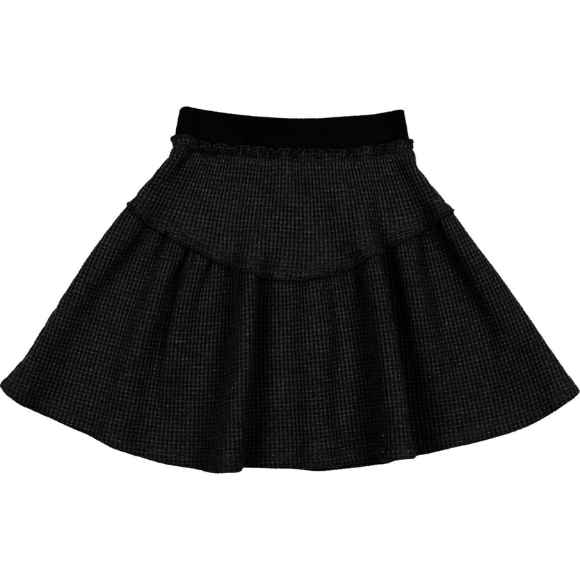 Waffle Knit Tiered Yoke Ribbed Waist A-Line Short Skirt