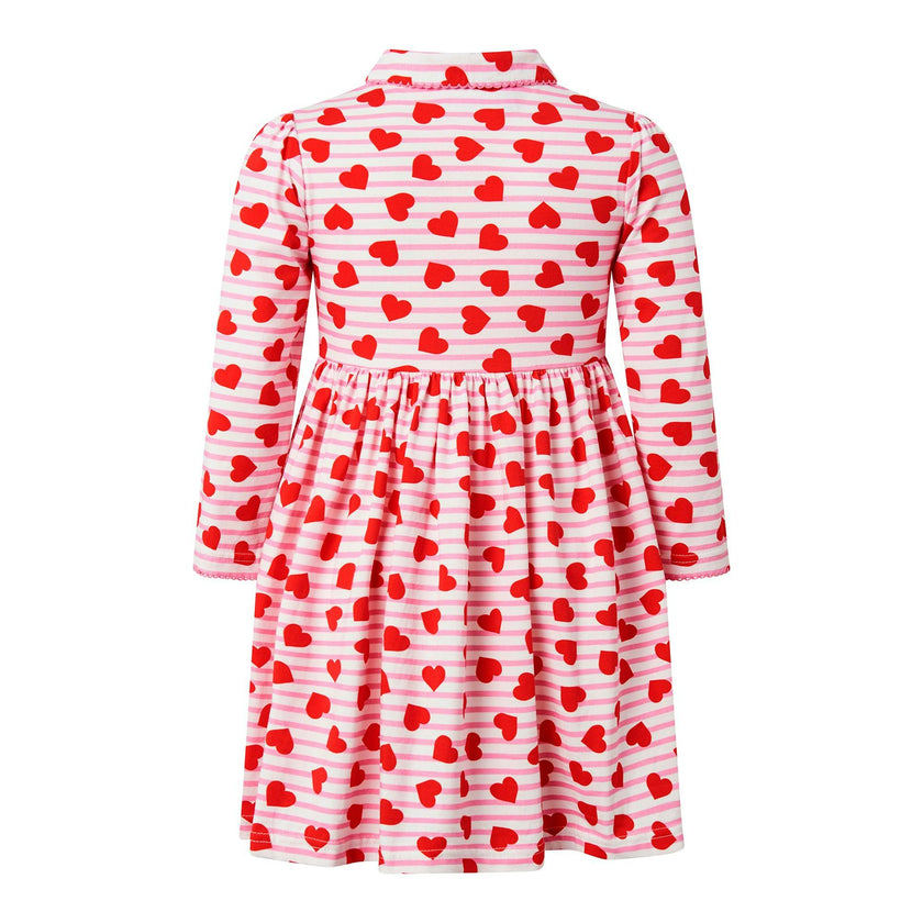 Striped Heart Print Peter Pan Collar Jersey Dress